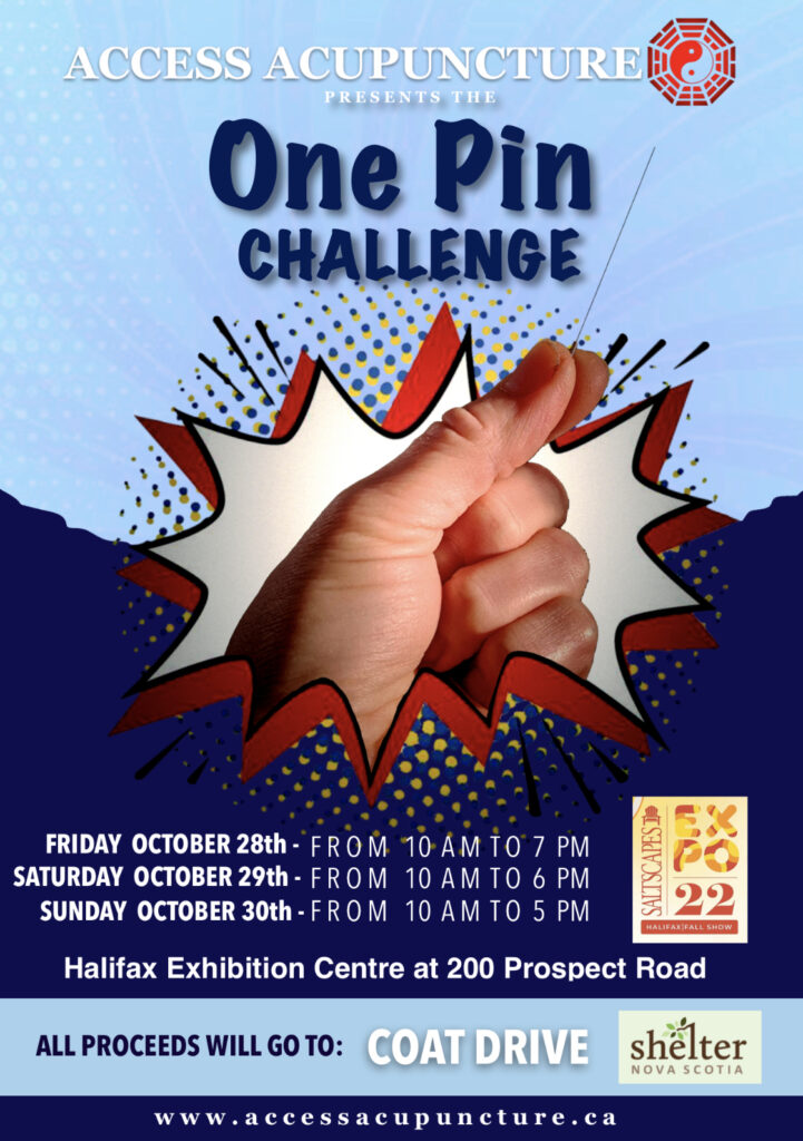 One pin acupuncture Challenge poster for October 2022 in Halifax