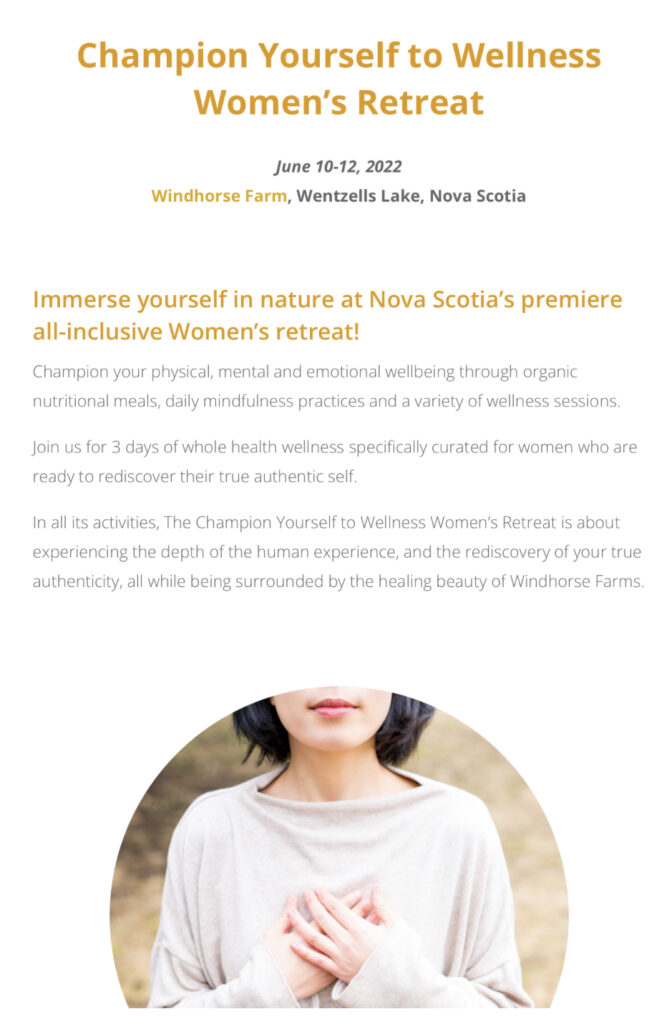 Women’s retreat flyer mentioning acupuncture treatments for participants